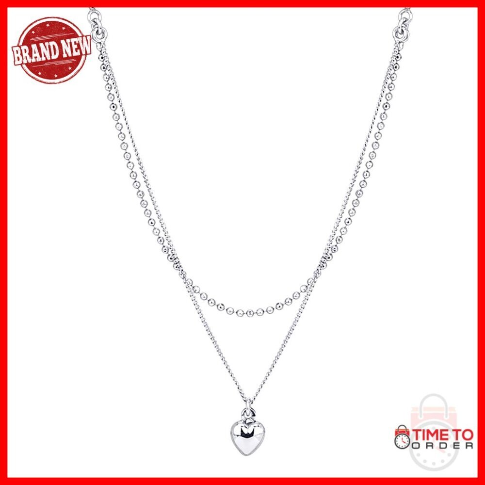 Sterling Silver Heart Charm Choker Necklace 16" Chain with Extender